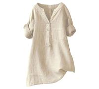 Linen Shirt Women's Short Sleeve Long Blouse Elegant Linen Blouse Summer Oversize Muslin Blouse Oversized Large Sizes Shirt Blouse Long Linen Shirt Chic Tops Linen Blouses Long Shirt, beige, XXL