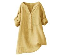 Linen Shirt Women's Short Sleeve Long Blouse Elegant Linen Blouse Summer Oversize Muslin Blouse Oversized Large Sizes Shirt Blouse Long Linen Shirt Chic Tops Linen Blouses Long Shirt, yellow, 4XL