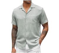 Linen Shirts for Men Clearance, Short Sleeve V Neck T-Shirts Button Up Business Casual Shirt Summer Beach Shirts with Pocket Plain Work Blouses Tops Label Collar Basic Tees Golf Gym PulloverPlus Size