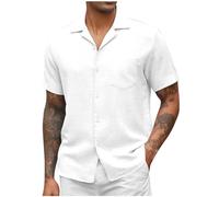 Linen Shirts for Men Clearance, Short Sleeve V Neck T-Shirts Button Up Business Casual Shirt Summer Beach Shirts with Pocket Plain Work Blouses Tops Label Collar Basic Tees Golf Gym PulloverPlus Size