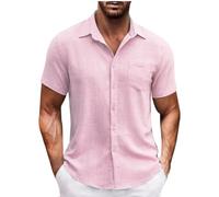 Linen Shirts for Men Clearance, Short Sleeve V Neck T-Shirts Button Up Business Casual Shirt Summer Beach Shirts with Pocket Plain Work Blouses Tops Label Collar Basic Tees Golf Gym PulloverPlus Size