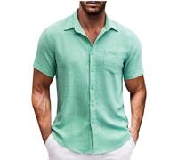 Linen Shirts for Men Clearance, Short Sleeve V Neck T-Shirts Button Up Business Casual Shirt Summer Beach Shirts with Pocket Plain Work Blouses Tops Label Collar Basic Tees Golf Gym PulloverPlus Size