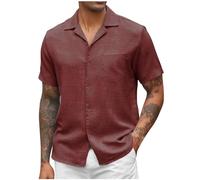 Linen Shirts for Men Clearance, Short Sleeve V Neck T-Shirts Button Up Business Casual Shirt Summer Beach Shirts with Pocket Plain Work Blouses Tops Label Collar Basic Tees Golf Gym PulloverPlus Size