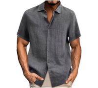 Linen Shirts for Men Clearance, Summer Solid Color Tops Pullovers Button Down Beach Tshirt Vacation Short Sleeve Casual Beach Cotton Shirt Breathable Business Work Tees Plus Size S-3XL