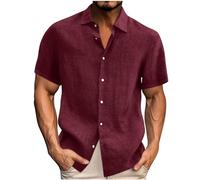 Linen Shirts for Men Clearance, Summer Solid Color Tops Pullovers Button Down Beach Tshirt Vacation Short Sleeve Casual Beach Cotton Shirt Breathable Business Work Tees Plus Size S-3XL
