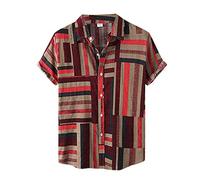 Linen Shirts For Men, Men's Casual Contrast Shirt with Button Sleeve and Turn-Down Collar Splice Design for a Smart