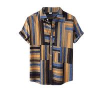 Linen Shirts For Men, Men's Casual Contrast Shirt with Button Sleeve and Turn-Down Collar Splice Design for a Smart