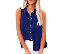 Linen Shirts for Women Clearance Ladies Cotton Linen Tank Tops Solid Summer Sleeveless Tshirts Button Up Vest Tops Lapel Loose Tanks Plus Size Casual Camisole Tunic Blouses