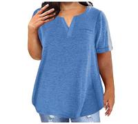 Linen Shirts for Women UK 2025 Summer Short Sleeve Tshirt Fashion Button Down V Neck Blouse Tees Solid Cotton Linen Loose Fit Tops Vacation Lightweight Comfy Clothes Active Wear (Dark Blue,4XL)