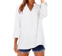 Linen Shirts for Women UK 2025 Summer Short Sleeve Tshirt Fashion Button Down V Neck Blouse Tees Solid Cotton Linen Loose Fit Tops Vacation Lightweight Comfy Clothes White, S