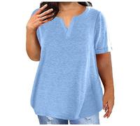 Linen Shirts for Women UK 2025 Summer Short Sleeve Tshirt Fashion Button Down V Neck Blouse Tees Solid Cotton Linen Loose Fit Tops Vacation Lightweight Comfy Clothes Vacation Outfits (Light Blue,3XL)