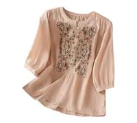 Linen Shirts for Women UK Loose Casual Blouses Cotton Shirts Boho Embroidered Top Short Sleeve Button Tshirt Vintage Tunic Pullover Elegant T Shirts