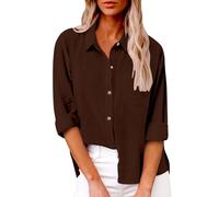 Linen Shirts for Women UK Solid Button Down Shirts Long Sleeve Dressy Roll Up Tops Summer Lapel Neck Elegant Tops Business Casual Office Work Loose Blouse Top Pocket Tees Shirt Oversized S-5XL Deals