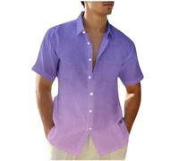 Linen Shirts Men Gradient Short Sleeve Button Down Casual Shirts Summer Lapel Blouses Tie-dye Cotton Linen Shirt Regular Fit Holiday Beach Shirt Solid Henley Shirt with Pocket UK Size 8-22 Clearance