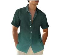 Linen Shirts Men Gradient Short Sleeve Button Down Casual Shirts Summer Lapel Blouses Tie-dye Cotton Linen Shirt Regular Fit Holiday Beach Shirt Solid Henley Shirt with Pocket UK Size 8-22 Clearance