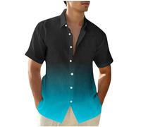 Linen Shirts Men Gradient Short Sleeve Button Down Casual Shirts Summer Lapel Blouses Tie-dye Cotton Linen Shirt Regular Fit Holiday Beach Shirt Solid Henley Shirt with Pocket UK Size 8-22 Clearance