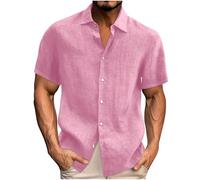 Linen Shirts Men Loose Fit Beach Shirt Short Sleeve Designer Shirts Solid Colour Button Down Shirt Smart Casual Baggy Blouse Turndown Collar Comfort Tops Summer Hawaii Clothes