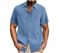 Linen Shirts Men Loose Fit Beach Shirt Short Sleeve Designer Shirts Solid Colour Button Down Shirt Smart Casual Baggy Blouse Turndown Collar Comfort Tops Summer Hawaii Clothes