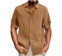 Linen Shirts Men Loose Fit Beach Shirt Short Sleeve Designer Shirts Solid Colour Button Down Shirt Smart Casual Baggy Blouse Turndown Collar Comfort Tops Summer Hawaii Clothes