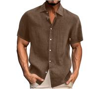 Linen Shirts Men Loose Fit Beach Shirt Short Sleeve Designer Shirts Solid Colour Button Down Shirt Smart Casual Baggy Blouse Turndown Collar Comfort Tops Summer Hawaii Clothes