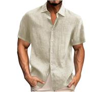 Linen Shirts Men Loose Fit Beach Shirt Short Sleeve Designer Shirts Solid Colour Button Down Shirt Smart Casual Baggy Blouse Turndown Collar Comfort Tops Summer Hawaii Clothes