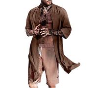 Linen Shirts Men UK Sale Clearance Casual Cotton Linen Shirt Long Gown Lapel Collar Long Sleeve T-Shirts Autumn Solid Color Tops Button Up Lounge Robe Relaxed Fit Tops Coffee