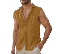 Linen Shirts Men UK Sale Clearance,Mens's Sleeveless Button Down Cotton Tshirts Summer Beach Basic Tank Top Muscle Cut Off Slim Fit Casual Work Plain T-Shirt Hawaiian Tee Vests Tops Orange