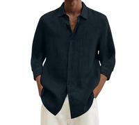 Linen Shirts Mens Button Down Beach Causal Shirts For Men Adult Round Neck-3/4 Length Sleeve Casual Basic Shirt Solid Color Regular Fit Tops Tee Oversized Tropical Holiday Beach Mens Tops Casual Smart
