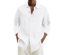 Linen Shirts Mens Button Down Beach Causal Shirts For Men Adult Round Neck-3/4 Length Sleeve Casual Basic Shirt Solid Color Regular Fit Tops Tee Oversized Tropical Holiday Beach Mens Tops Casual Smart