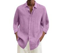 Linen Shirts Mens Button Down Beach Causal Shirts For Men Adult Round Neck-3/4 Length Sleeve Casual Basic Shirt Solid Color Regular Fit Tops Tee Oversized Tropical Holiday Beach Mens Tops Casual Smart