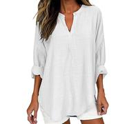 Linen Shirts Women Long Sleeve | Boho Tops For Women Plus Size Solid Color V Neck Summer Tops For Women Lightweight Breathe Loose Tops For Women Soft Comfort Blouses For Women Smart Elegant T Shirts