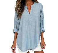 Linen Shirts Women Long Sleeve | Boho Tops For Women Plus Size Solid Color V Neck Summer Tops For Women Lightweight Breathe Loose Tops For Women Soft Comfort Blouses For Women Smart Elegant T Shirts
