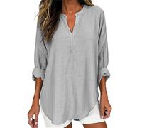 Linen Shirts Women Long Sleeve | Boho Tops For Women Plus Size Solid Color V Neck Summer Tops For Women Lightweight Breathe Loose Tops For Women Soft Comfort Blouses For Women Smart Elegant T Shirts