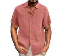 Linen Short Sleeve Shirt for Men UK Clearance,Mens Solid Color Lapel Button Down Linen Shirts,Summer Holiday Vacation Beach Blouse Office Work Blouses Casual Loose Comfroty Breathable Tops S-5XL