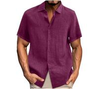 Linen Short Sleeve Shirt for Men UK Clearance,Mens Solid Color Lapel Button Down Linen Shirts,Summer Holiday Vacation Beach Blouse Office Work Blouses Casual Loose Comfroty Breathable Tops S-5XL
