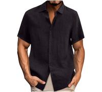 Linen Short Sleeve Shirt for Men UK Clearance,Mens Solid Color Lapel Button Down Linen Shirts,Summer Holiday Vacation Beach Blouse Office Work Blouses Casual Loose Comfroty Breathable Tops S-5XL
