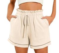 Linen Shorts for Women Summer Casual Shorts High Waisted Beach Hot Pants Loose Drawstring Shorts with Pockets Ladies Plus Size Bottoms Lounge Wear Previous Orders Placed by Me in 2024 Beige