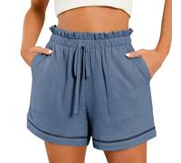 Linen Shorts for Women Summer Casual Shorts High Waisted Beach Hot Pants Loose Drawstring Shorts with Pockets Ladies Plus Size Bottoms Lounge Wear Your Orders Placed Recently by Me Blue