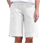 Linen Shorts for Women UK Sale Clearance Ladies Cotton Linen Knee Length Shorts with Pockets Stretchy Elasticated Waist Short Summer Casual Loose Fit Comfy Italian Baggy Straight Hiking Trousers