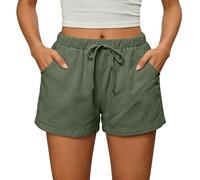 Linen Shorts for Women UK Wide Leg Bermuda Summer Shorts with Drawstring Elastic Waist Solid Casual Lightweight Breathable Short Ladies Bottoms for Holiday Travel Going Out