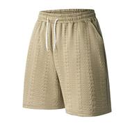 Linen Shorts Men Beach - Casual Summer Shorts Heavyweight Solid Color Knit Jacquard Design Relaxed Fit Comfortable Versatile (Khaki M)