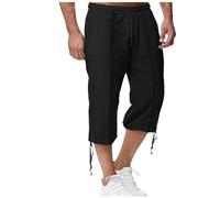 Linen Shorts Mens - 3/16 Below Knee Long Shorts Loose Fit Lace Up Drawstring Shorts Solid Wide Leg Trouser Casual Tracksuit Bottoms Running Hiking Trunks Summer Leisure Short Lightweight Joggers XXXL