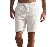 Linen Shorts Mens Lightweight Beach Short with Pocket Drawstring Halfpants Solid Color Slimming Short Summer Hawaiian Halfpant Elasticated Waist Breath Sweatpants for Holiday,Casual M-3Xl Beige