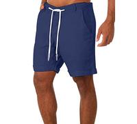 Linen Shorts Men's Summer Shorts Men's Lightweight and Airy Linen Shorts with Drawstring Beach Trousers with Pockets Work Shorts Breathable Sports Shorts Baggy Running Shorts Loose Fit Outdoor Shorts