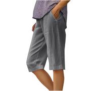 Linen Shorts Women Summer Beach Cotton Linen Capris Knee Length Bermuda Shorts Elastic Waist Lounge Running Workout Baggy Cargo Pants Summer Fifth Pants Sports Board Shorts sale clearance