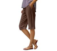 Linen Shorts Women Summer Beach Cotton Linen Capris Knee Length Bermuda Shorts Elastic Waist Lounge Running Workout Baggy Cargo Pants Summer Fifth Pants Sports Board Shorts sale clearance