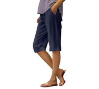 Linen Shorts Women Summer Beach Cotton Linen Capris Knee Length Bermuda Shorts Ladies Casual Elastic Waist Lounge Running Workout Baggy Cargo Pants Summer Fifth Pants Vintage Sports Board Shorts