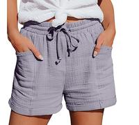 Linen Shorts, Women's Summer Muslin Shorts with Pockets, Straight Leg, Linen Shorts, Lightweight & Airy Summer Trousers, Short Linen Trousers, Beach Shorts, High Waist, Elastic Beach Shorts with
