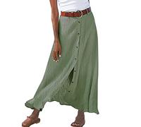 Linen Skirts for Women Summer High Waist Loose A Lined Midi Skirt Cotton Linen Button Down Ladies Boho Skirt Swing Flowy Casual Dresses Lightweight Holiday Vacation Going Out Skirts (1-Green, XXL)