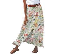 Linen Skirts for Women Summer High Waist Loose A Lined Midi Skirt Cotton Linen Button Down Ladies Boho Skirt Swing Flowy Casual Dresses Lightweight Holiday Vacation Going Out Skirts (3-Green, M)